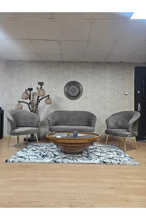 TEDDY Takım Gold Kaplama Sivriltme Ayak Çay Seti Koltuk - Berjer , Balkon, Salon, Ofis Kahverengi Renk 40 x 125 Boyut/Ebat