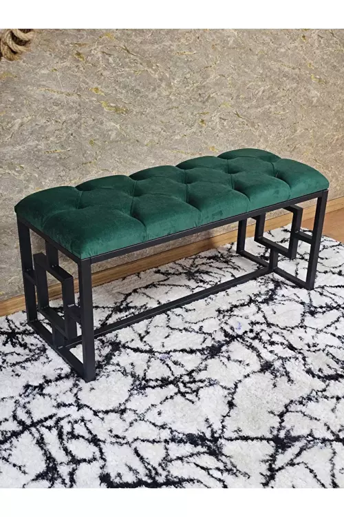 Siyah Boyalı İçi Kareli Diktörtgen 100 cm x 40 cm Oturak Puf - Bench - Makyaj Oturağı - Oturak Yeşil Renk 100 x 40 Boyut/Ebat
