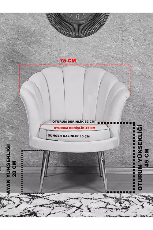 Tekli İstiridye Beyaz Boyalı Sivriltme Ayak Çay Seti Koltuk Tekli Berjer , Balkon, Salon, Ofis Pembe Renk 47 x 47 Boyut/Ebat