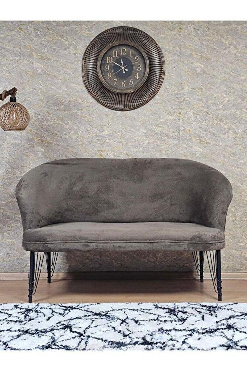 İkili TEDDY Siyah Boyalı Telli Ayak Çay Seti Koltuk İkili Berjer , Balkon, Salon, Ofis Kahverengi Renk 40,5 Boyut/Ebat