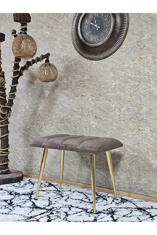 Gold Sivriltme Ayaklı 60 cm Puf Bench - Puf - Bench - Oturak - Mutfak Oturağı - Antre Oturağı Kahverengi Renk 60 x 40 Boyut/Ebat