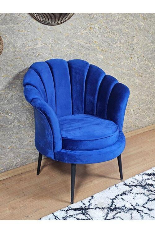 Tekli İstiridye Siyah Boyalı Sivriltme Ayak Çay Seti Koltuk Tekli Berjer , Balkon, Salon, Ofis Mavi Renk 47 x 47 Boyut/Ebat