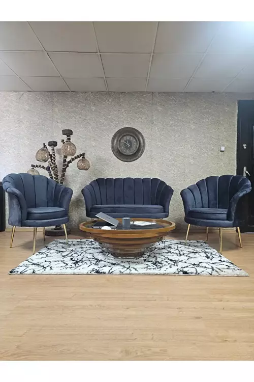 İstiridye Takım Gold Kaplama Sivriltme Ayak Çay Seti Koltuk Takımı Füme Renk 110 x 48 Boyut/Ebat