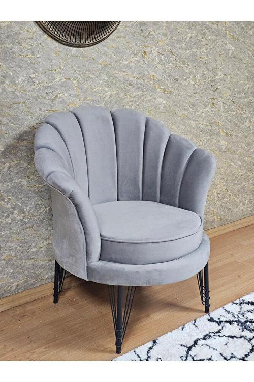 Tekli İstiridye Siyah Boyalı Telli Ayak Çay Seti Koltuk Tekli Berjer , Balkon, Salon, Ofis Gri Renk 47 x 47 Boyut/Ebat
