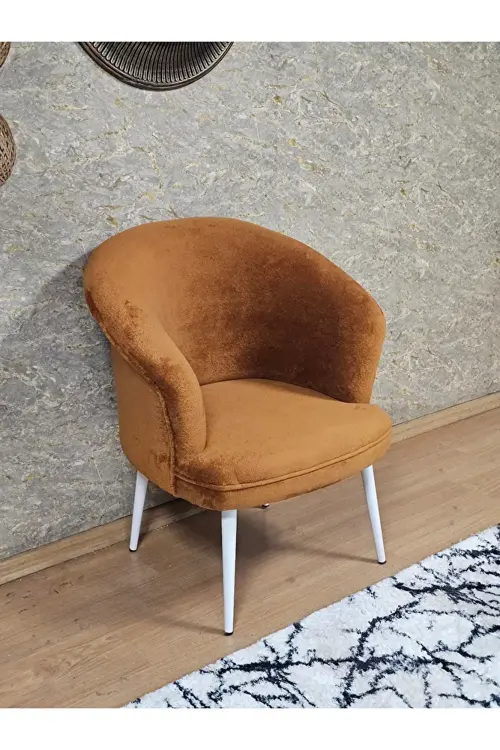 Tekli TEDDY Beyaz Boyalı Sivriltme Ayak Çay Seti Koltuk Tekli Berjer , Balkon, Salon, Ofis Kiremit Renk 40,5 Boyut/Ebat