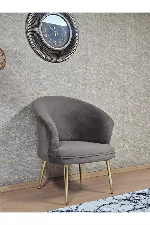 Tekli TEDDY Gold Kaplama Sivriltme Ayak Çay Seti Koltuk Tekli Berjer , Balkon, Salon, Ofis Kahverengi Renk 40,5 Boyut/Ebat