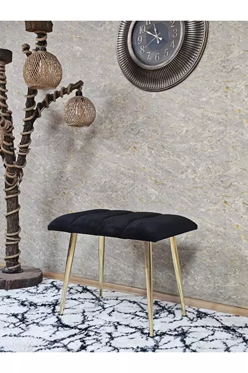 Gold Sivriltme Ayaklı 60 cm Puf Bench - Puf - Bench - Oturak - Mutfak Oturağı - Antre Oturağı Siyah Renk 60 x 40 Boyut/Ebat