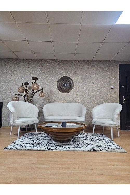 TEDDY Takım Beyaz Boyalı Sivriltme Ayak Çay Seti Koltuk - Berjer , Balkon, Salon, Ofis Krem Renk 40 x 125 Boyut/Ebat