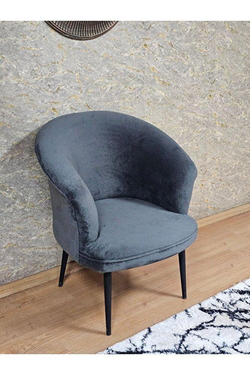 Tekli TEDDY Siyah Boyalı Sivriltme Ayak Çay Seti Koltuk Tekli Berjer , Balkon, Salon, Ofis Füme Renk 40,5 Boyut/Ebat