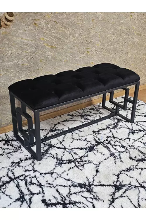 Siyah Boyalı İçi Kareli Diktörtgen 100 cm x 40 cm Oturak Puf - Bench - Makyaj Oturağı - Oturak Siyah Renk 100 x 40 Boyut/Ebat