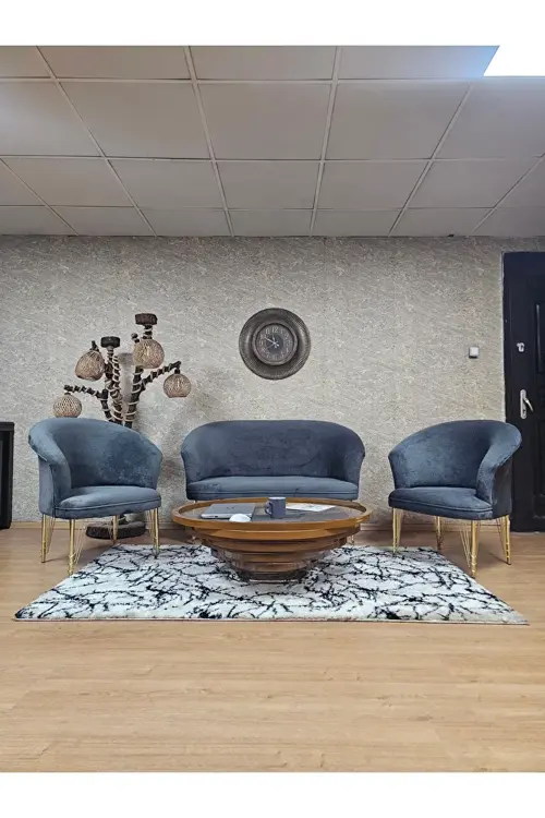 TEDDY Takım Gold Kaplama Telli Ayak Çay Seti Koltuk - Berjer , Balkon, Salon, Ofis Füme Renk 40 x 125 Boyut/Ebat