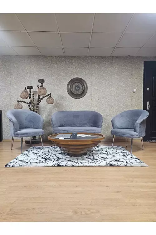 TEDDY Takım Krom Kaplama Sivriltme Ayak Çay Seti Koltuk - Berjer , Balkon, Salon, Ofis Gri Renk 40 x 125 Boyut/Ebat