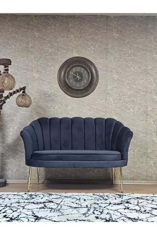 İkili İstiridye Gold Kaplama Telli Ayak Çay Seti Koltuk Tekli Berjer , İkili Berjer Koltuk Füme Renk 110 x 48 Boyut/Ebat