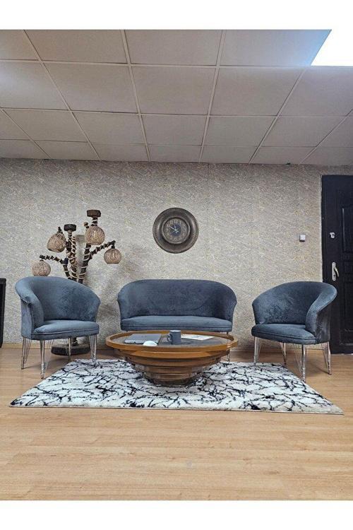 TEDDY Takım Krom Kaplama Telli Ayak Çay Seti Koltuk - Berjer , Balkon, Salon, Ofis Füme Renk 40 x 125 Boyut/Ebat