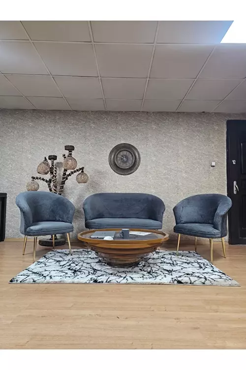 TEDDY Takım Gold Kaplama Sivriltme Ayak Çay Seti Koltuk - Berjer , Balkon, Salon, Ofis Füme Renk 40 x 125 Boyut/Ebat