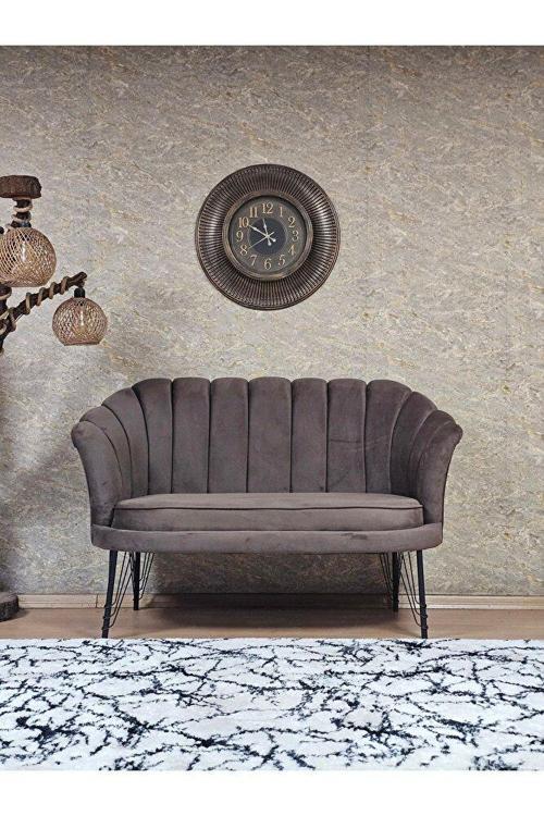 İkili İstiridye Siyah Boyalı Telli Ayak Çay Seti Koltuk Tekli Berjer , İkili Berjer Koltuk Kahverengi Renk 110 x 48 Boyut/Ebat