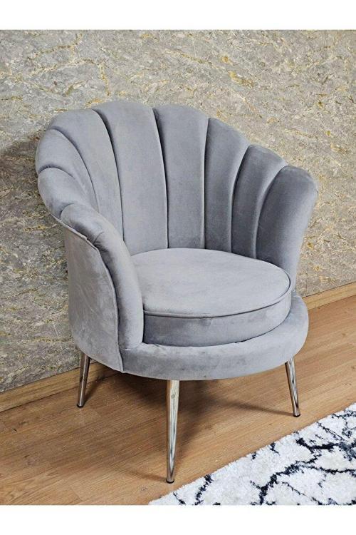 Tekli İstiridye Krom Kaplama Sivriltme Ayak Çay Seti Koltuk Tekli Berjer , Balkon, Salon, Ofis Gri Renk 47 x 47 Boyut/Ebat
