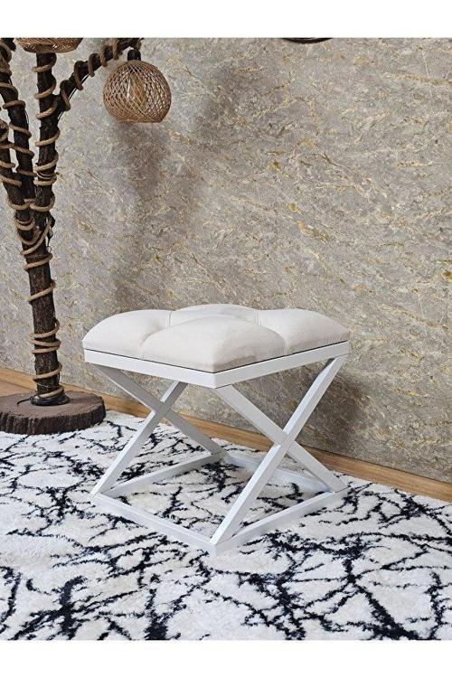 Beyaz Boyalı 45 cm x 45 cm Çaprazlı Puf Bench Oturak Krem Renk 45 x 45 Boyut/Ebat