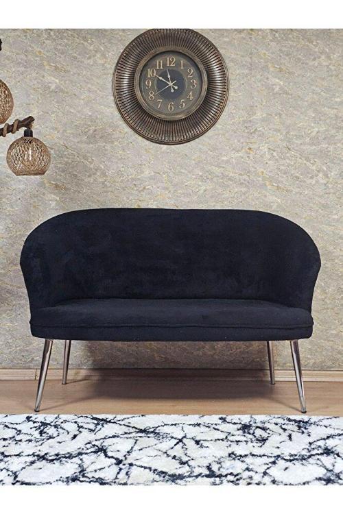 İkili TEDDY Krom Kaplama Sivriltme Ayak Çay Seti Koltuk İkili Berjer , Balkon, Salon, Ofis Siyah Renk 40,5 Boyut/Ebat