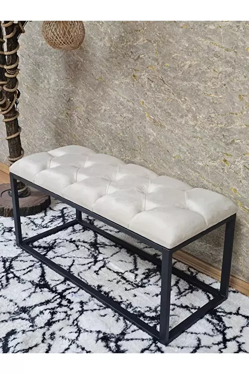 Siyah Boyalı Diktörtgen 100 cm x 40 cm Oturak Puf - Bench - Makyaj Oturağı - Oturak Krem Renk 100 x 40 Boyut/Ebat