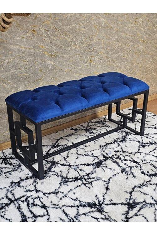 Siyah Boyalı İçi Kareli Diktörtgen 100 cm x 40 cm Oturak Puf - Bench - Makyaj Oturağı - Oturak Mavi Renk 100 x 40 Boyut/Ebat