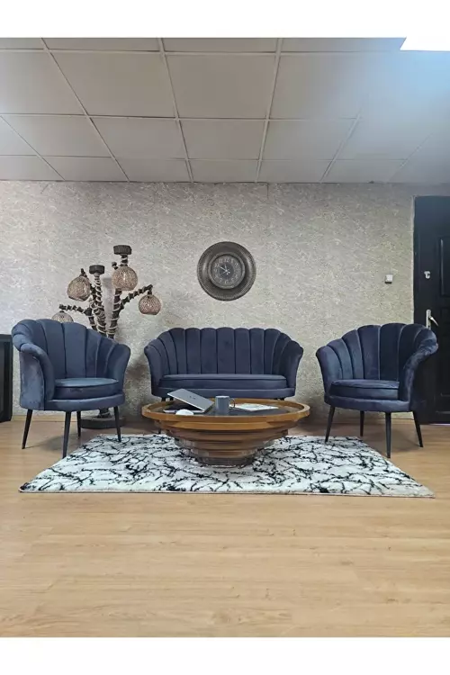 İstiridye Takım Siyah Boyalı Sivriltme Ayak Çay Seti Koltuk Takımı Füme Renk 110 x 48 Boyut/Ebat