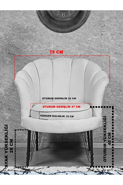 Tekli İstiridye Gold Kaplama Telli Ayak Çay Seti Koltuk Tekli Berjer , Balkon, Salon, Ofis Siyah Renk 47 x 47 Boyut/Ebat