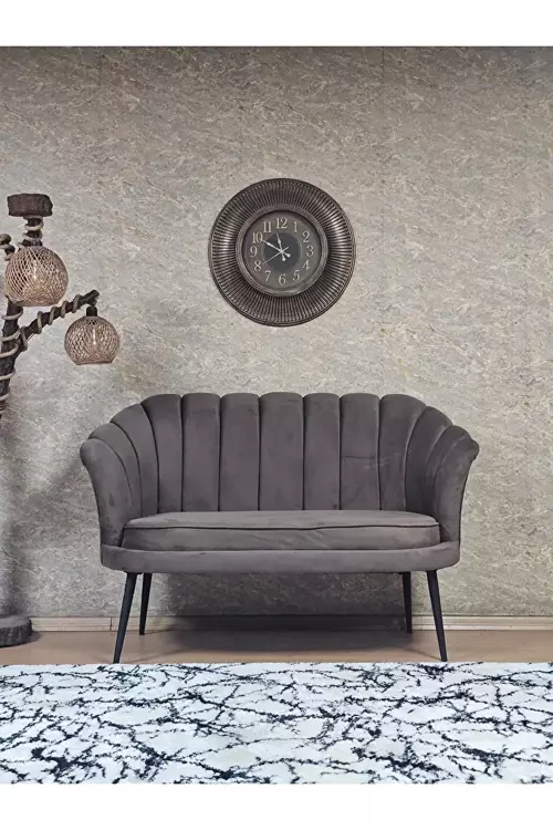 İkili İstiridye Siyah Boyalı Sivriltme Ayak Çay Seti Koltuk İkili Berjer , İkili Berjer Koltuk Kahverengi Renk 110 x 48 Boyut/Ebat