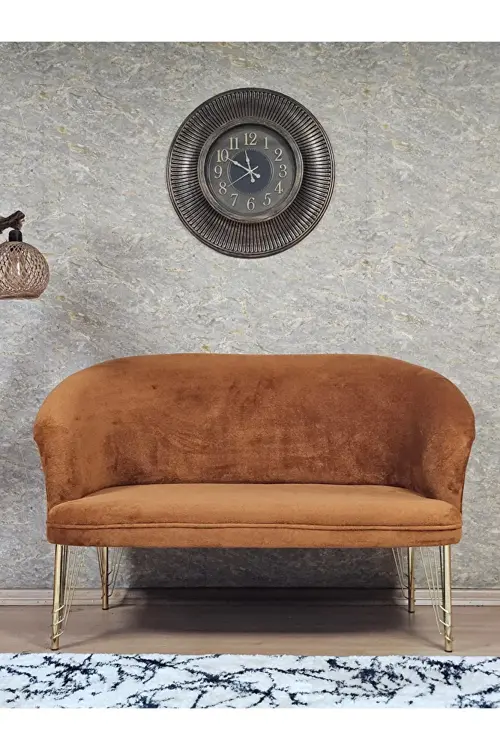 İkili TEDDY Gold Kaplama Telli Ayak Çay Seti Koltuk İkili Berjer , Balkon, Salon, Ofis Kiremit Renk 110 x 49 Boyut/Ebat