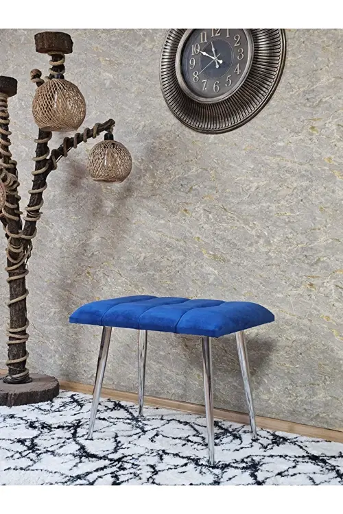 Krom Sivriltme Ayaklı 60 cm Puf Bench - Puf - Bench - Oturak - Mutfak Oturağı - Antre Oturağı Mavi Renk 60 x 40 Boyut/Ebat