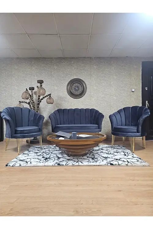 İstiridye Takım Gold Kaplama Telli Ayak Çay Seti Koltuk Takımı Füme Renk 110 x 48 Boyut/Ebat