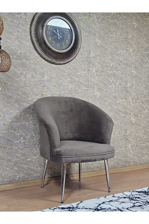 Tekli TEDDY Krom Kaplama Sivriltme Ayak Çay Seti Koltuk Tekli Berjer , Balkon, Salon, Ofis Kahverengi Renk 40,5 Boyut/Ebat