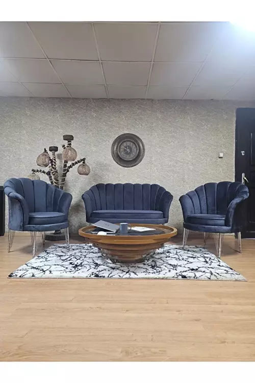 İstiridye Takım Krom Kaplama Telli Ayak Çay Seti Koltuk Takımı Füme Renk 110 x 48 Boyut/Ebat