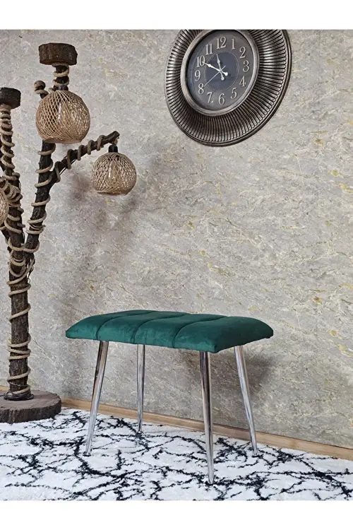 Krom Sivriltme Ayaklı 60 cm Puf Bench - Puf - Bench - Oturak - Mutfak Oturağı - Antre Oturağı Yeşil Renk 60 x 40 Boyut/Ebat