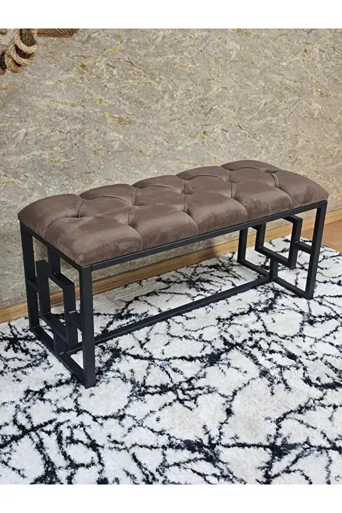 Siyah Boyalı İçi Kareli Diktörtgen 100 cm x 40 cm Oturak Puf - Bench - Makyaj Oturağı - Oturak Kahverengi Renk 100 x 40 Boyut/Ebat