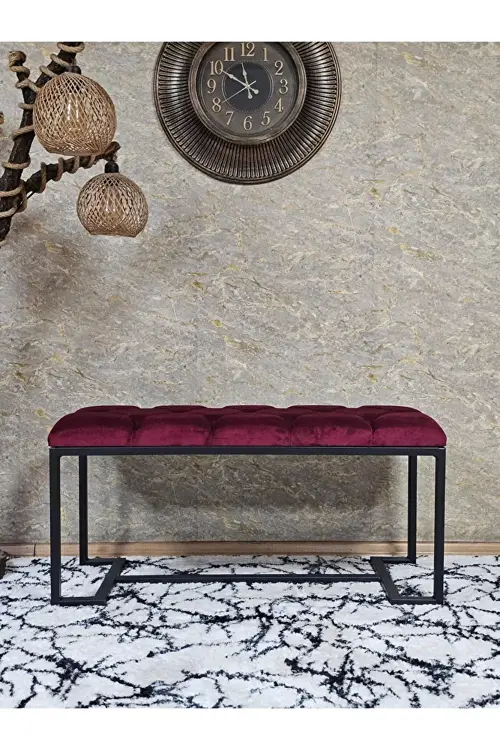 Siyah Boyalı - L - Ayaklı 100 cm x 38 cm Oturak - Bench - Makyaj Taburesi - Makyaj Oturak Bordo Renk 100 x 40 Boyut/Ebat