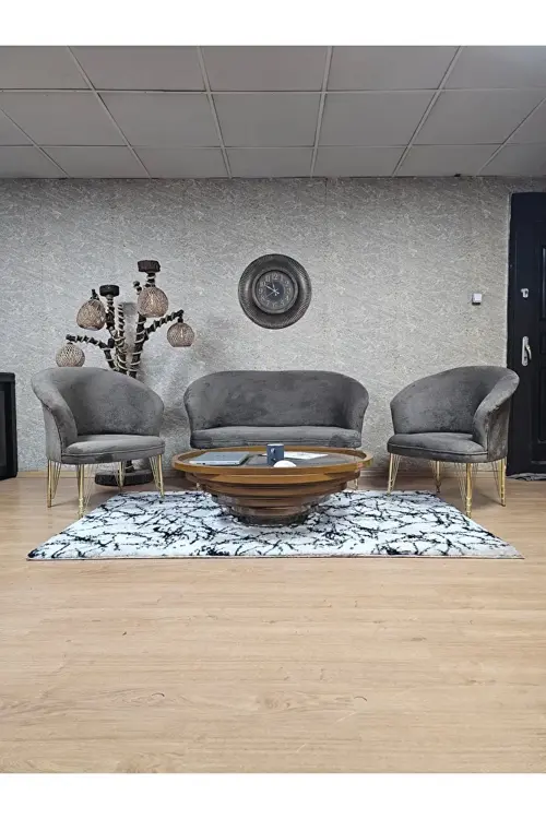 TEDDY Takım Gold Kaplama Telli Ayak Çay Seti Koltuk - Berjer , Balkon, Salon, Ofis Kahverengi Renk 40 x 125 Boyut/Ebat