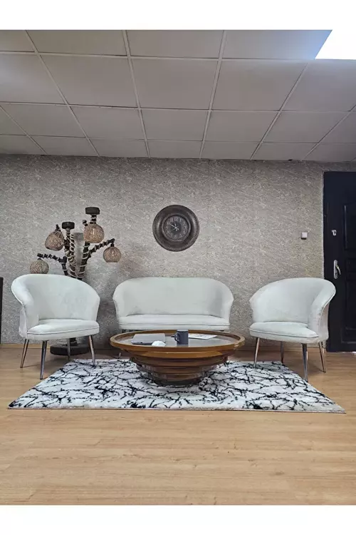 TEDDY Takım Krom Kaplama Sivriltme Ayak Çay Seti Koltuk - Berjer , Balkon, Salon, Ofis Krem Renk 40 x 125 Boyut/Ebat