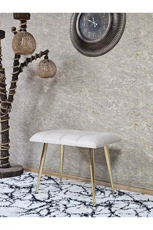 Gold Sivriltme Ayaklı 60 cm Puf Bench - Puf - Bench - Oturak - Mutfak Oturağı - Antre Oturağı Krem Renk 60 x 40 Boyut/Ebat