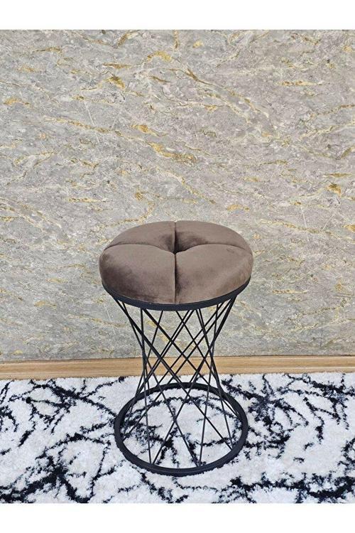 Yuvarlak Siyah Boyalı Puf Oturak - Bench - Ayak Ucu Oturak - Tabure - Makyaj Oturak Kahverengi Renk Yuvarlak Boyut/Ebat