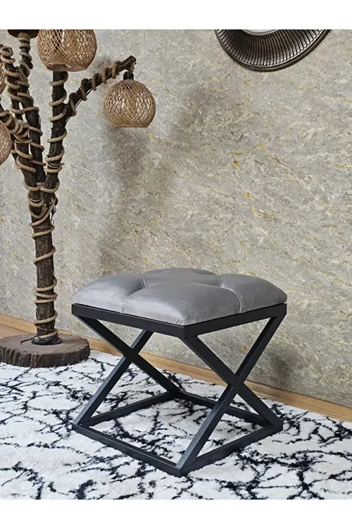 Siyah Boyalı 45 cm x 45 cm Çaprazlı Puf Bench Oturak Gri Renk 45 x 45 Boyut/Ebat