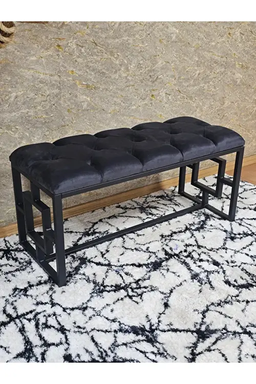 Siyah Boyalı İçi Kareli Diktörtgen 100 cm x 40 cm Oturak Puf - Bench - Makyaj Oturağı - Oturak Füme Renk 100 x 40 Boyut/Ebat