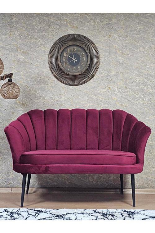 İkili İstiridye Siyah Boyalı Sivriltme Ayak Çay Seti Koltuk İkili Berjer , İkili Berjer Koltuk Bordo Renk 110 x 48 Boyut/Ebat