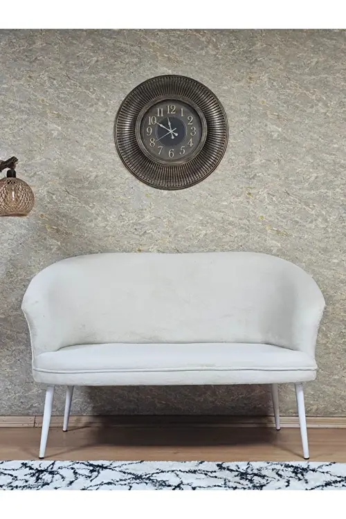 İkili TEDDY Beyaz Boyalı Sivriltme Ayak Çay Seti Koltuk İkili Berjer , Balkon, Salon, Ofis Krem Renk 40,5 Boyut/Ebat