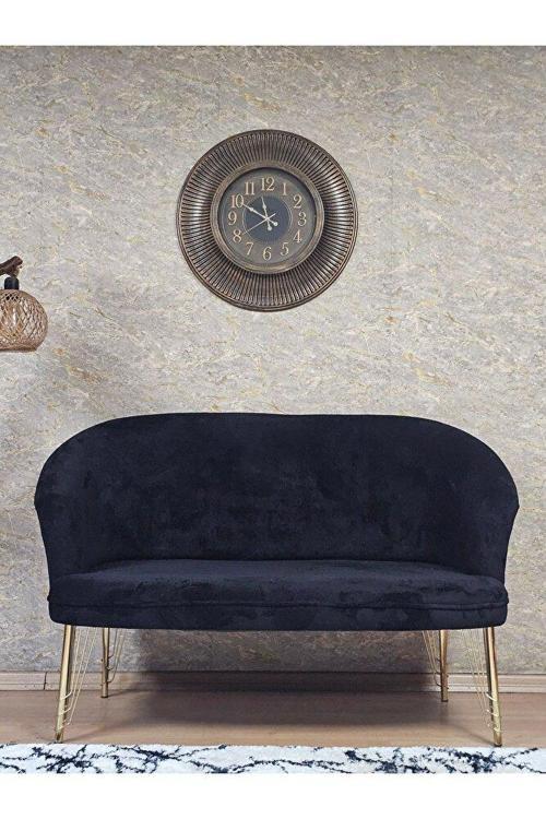 İkili TEDDY Gold Kaplama Telli Ayak Çay Seti Koltuk İkili Berjer , Balkon, Salon, Ofis Siyah Renk 110 x 49 Boyut/Ebat