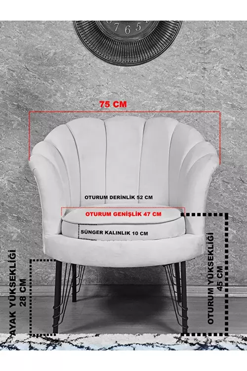 Tekli İstiridye Gold Kaplama Telli Ayak Çay Seti Koltuk Tekli Berjer , Balkon, Salon, Ofis Füme Renk 47 x 47 Boyut/Ebat