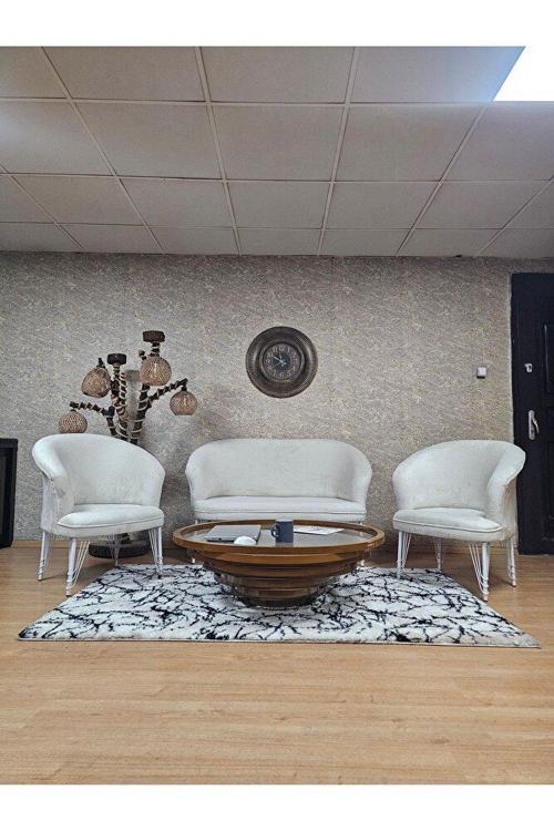 TEDDY Takım Beyaz Boyalı Telli Ayak Çay Seti Koltuk - Berjer , Balkon, Salon, Ofis Krem Renk 40 x 125 Boyut/Ebat