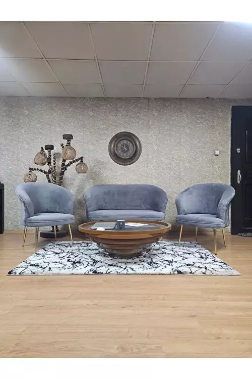 TEDDY Takım Gold Kaplama Sivriltme Ayak Çay Seti Koltuk - Berjer , Balkon, Salon, Ofis Gri Renk 40 x 125 Boyut/Ebat
