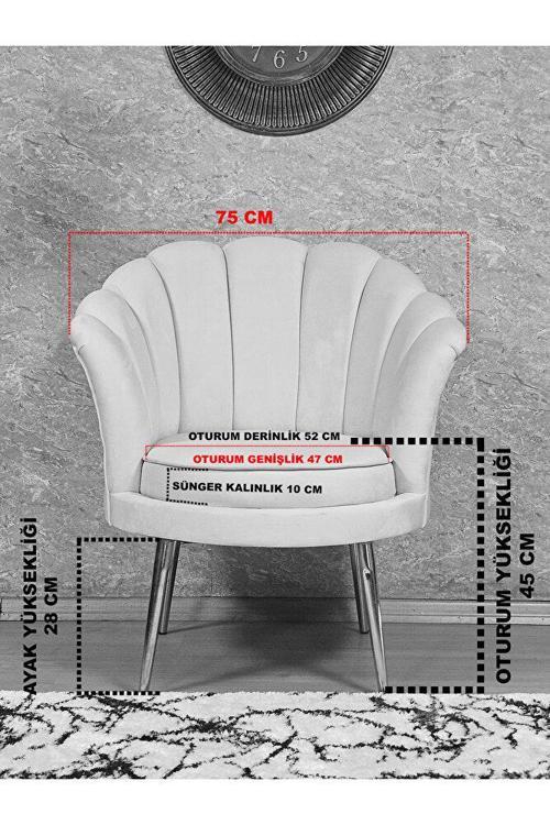 Tekli İstiridye Siyah Boyalı Sivriltme Ayak Çay Seti Koltuk Tekli Berjer , Balkon, Salon, Ofis Füme Renk 47 x 47 Boyut/Ebat