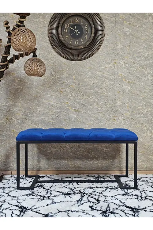 Siyah Boyalı - L - Ayaklı 100 cm x 38 cm Oturak - Bench - Makyaj Taburesi - Makyaj Oturak Mavi Renk 100 x 40 Boyut/Ebat